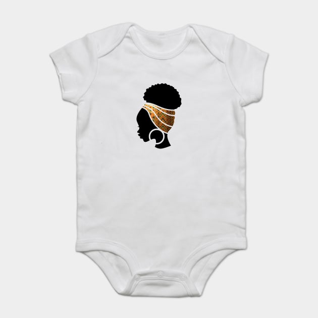 Afro Hair Woman with African Pattern Headwrap Baby Bodysuit by logiamerch